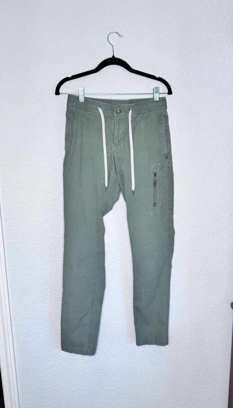 Vuori Men's Ripstop Climber Pants Size S Army Green Elastic Waist Drawstring